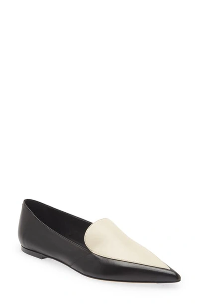 Aeyde Martha Two-tone Leather Loafers In Black/ Creamy