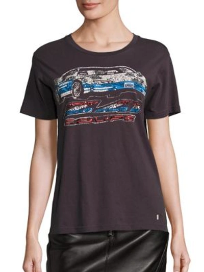Coach Sequined Car Print Silk Jersey T-shirt In Black