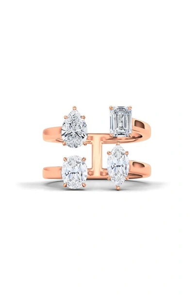 Hautecarat Fancy Four Stone Lab-created Diamond Ring In 14k Rose Gold