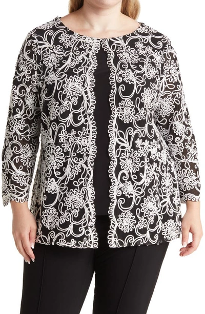 Alex Evenings Embroidered Mock Twinset In Black White