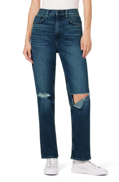 Hudson Jeans Jade Ripped High Waist Loose Straight Leg Jeans In Blue