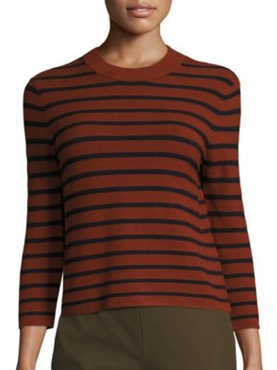 Theory Lemdora Prosecco Striped Sweater, Red In Burnt Paprika/deep Navy