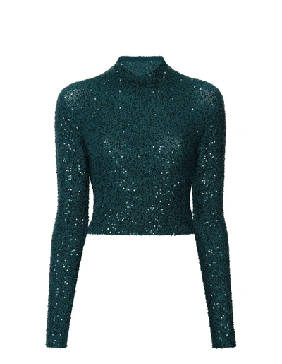 Lapointe Cashmere Sequin Cropped Top In Emerald