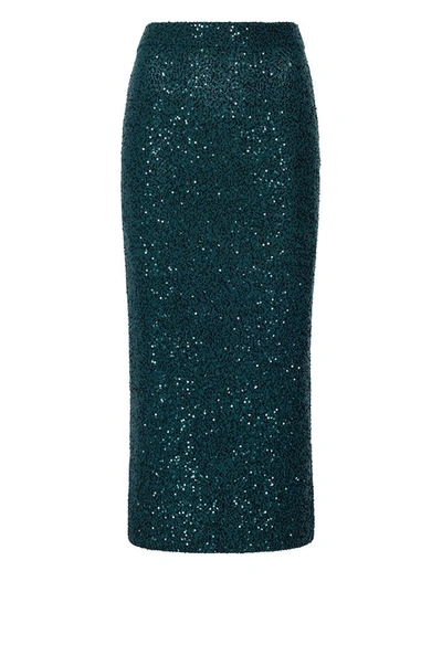Lapointe Cashmere Sequin Midi Skirt In Emerald