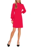 Cece Mock Neck Long Sleeve Fit & Flare Sweater Dress In New Bright Ruby