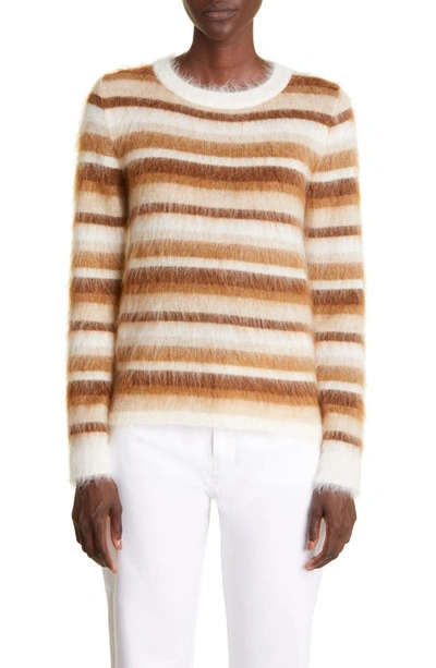 Max Mara Colonia Stripe Mohair & Wool Blend Crewneck Sweater In Tobacco