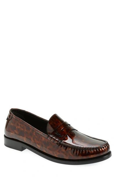 Saint Laurent Le Loafer Leopard-print Leather Penny Loafers In Brown