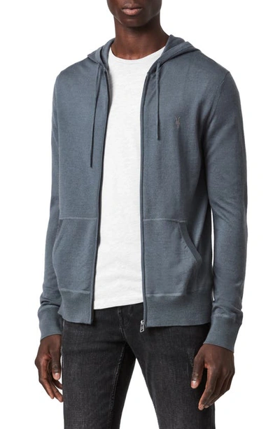 Allsaints Mode Slim Fit Merino Wool Zip Hoodie In Shadow Blue