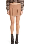 Anne Isabella Raw Edge Asymmetric Pleated Denim Miniskirt In Brown Denim