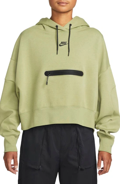 Nike Women's  Sportswear Tech Fleece Over-oversized Crop Pullover Hoodie In Alligator/ Black
