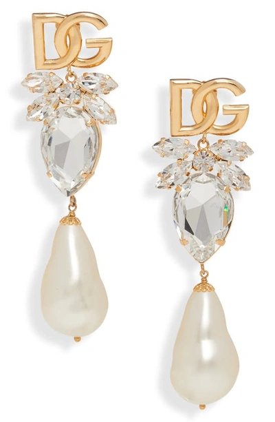 Dolce & Gabbana Logo-lettering Crystal-embellishment Drop Earrings In Silver
