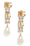 Dolce & Gabbana Dg Logo Crystal And Faux Pearl-detail Drop Earrings In Zoo00 Oro