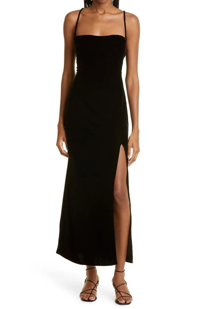 Staud Bellamy Stretch-velvet Midi Dress In Black