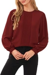 Cece Pintucked Smocked Cuff Chiffon Top In Claret Red