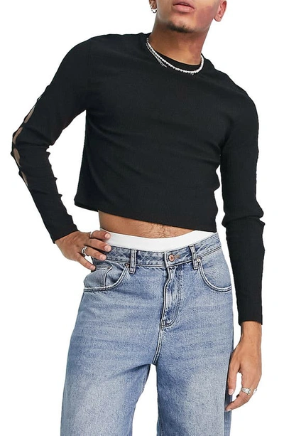 Asos Design Cutout Long Sleeve Crop Muscle T-shirt In Black