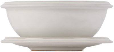 Bklyn Clay White Saturn Dinnerwear Cereal Bowl & Eggo Plate Set In White Gloss
