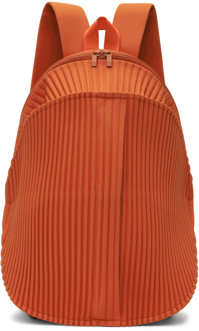 Pleats Please Issey Miyake Micro-pleated Design Backpack In Orange