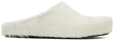 Marni Long Hair Leather Fussbett Sabot Loafers In White