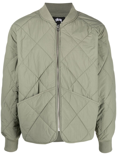 Stussy Dice Quilted Liner Jacket Olive Green Quilted Jacket With Dice Patch - Dice Quilted Liner Jacket