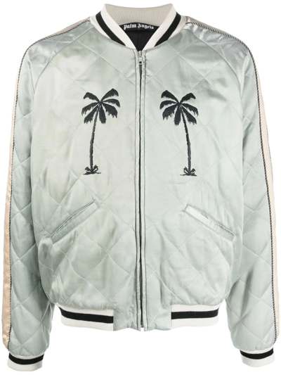 Palm Angels Life Is Palm Quilted Cupro Bomber Jacket In Grey