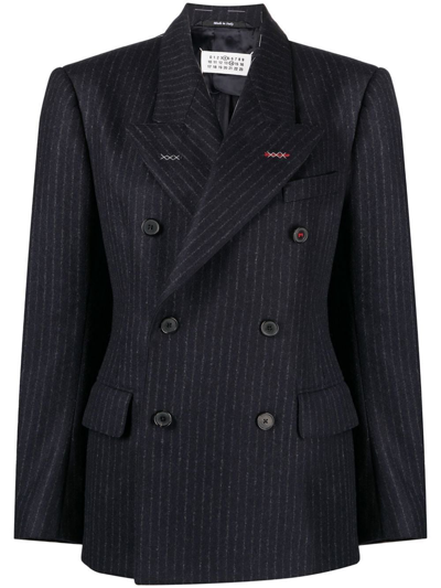 Maison Margiela Black Double-breasted Blazer In Navy