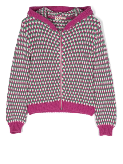 Marni Patterned Knit Cardigan In Pink
