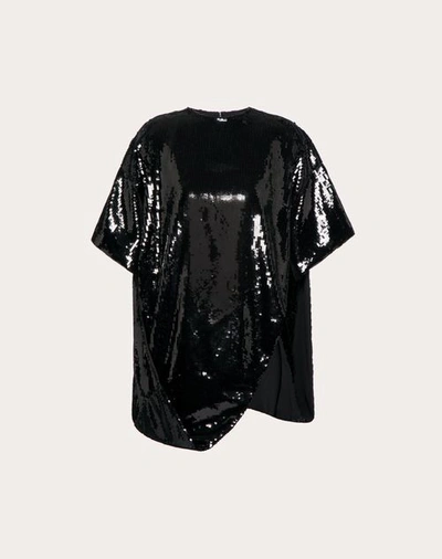 Valentino Organza Top With Sequin Embroidery Woman Black 44