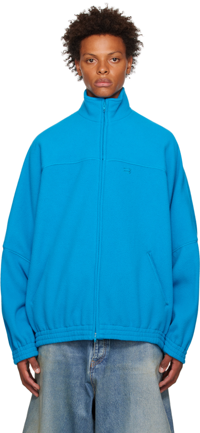 Balenciaga Oversized Fleece Tracksuit Jacket In Cyclades Blue