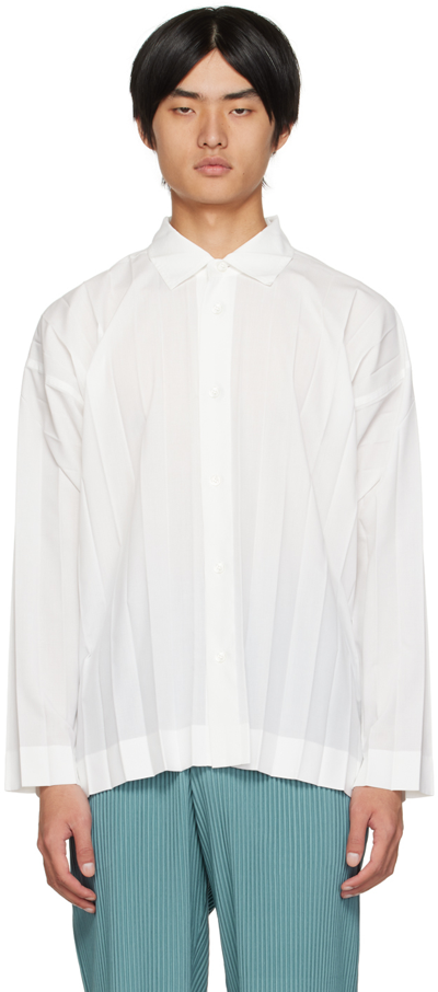 Issey Miyake Edge Long-sleeved Regular-fit Woven Shirt In 01-white