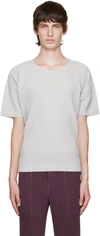 Issey Miyake Ribbed Texture Round Neck Short Sleeves In 11 Light Gray