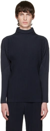 Issey Miyake Roll-neck Pleated-jersey Long-sleeved Top In 75 Navy
