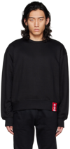 032c Classic Crewneck Black Cotton Crewneck Sweatshirt With Logo Tape - Classic Crewneck In Black