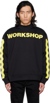 032c Mock Neck Sweatshirt Black Cotton Sweatshirt With Gas Mask Back Print - Mock Neck Sweatshirt In Black