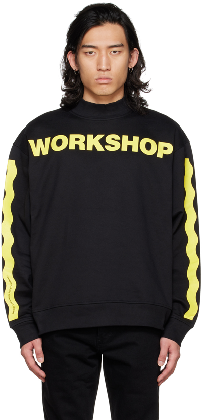032c Mock Neck Sweatshirt Black Cotton Sweatshirt With Gas Mask Back Print - Mock Neck Sweatshirt