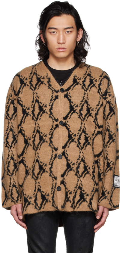 Just Cavalli Tan Graphic Cardigan In 124j Camel Jacquard