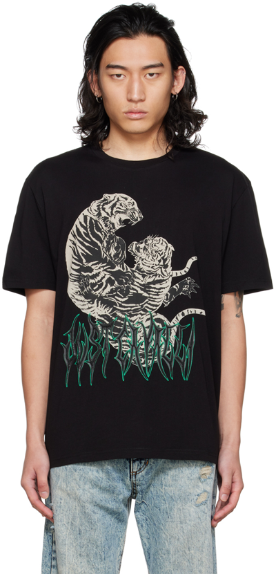 Just Cavalli Black Tiger Fight T-shirt In 900 Black