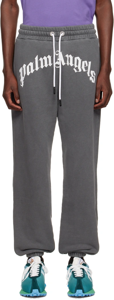 Palm Angels Gray Curved Lounge Pants In Black/white