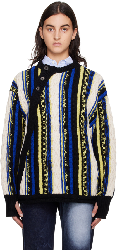 Ader Error Blue & Yellow Buttoned Sweater In Black