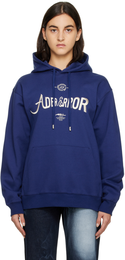 Ader Error Embroidered-logo Drawstring Hoodie In Blue
