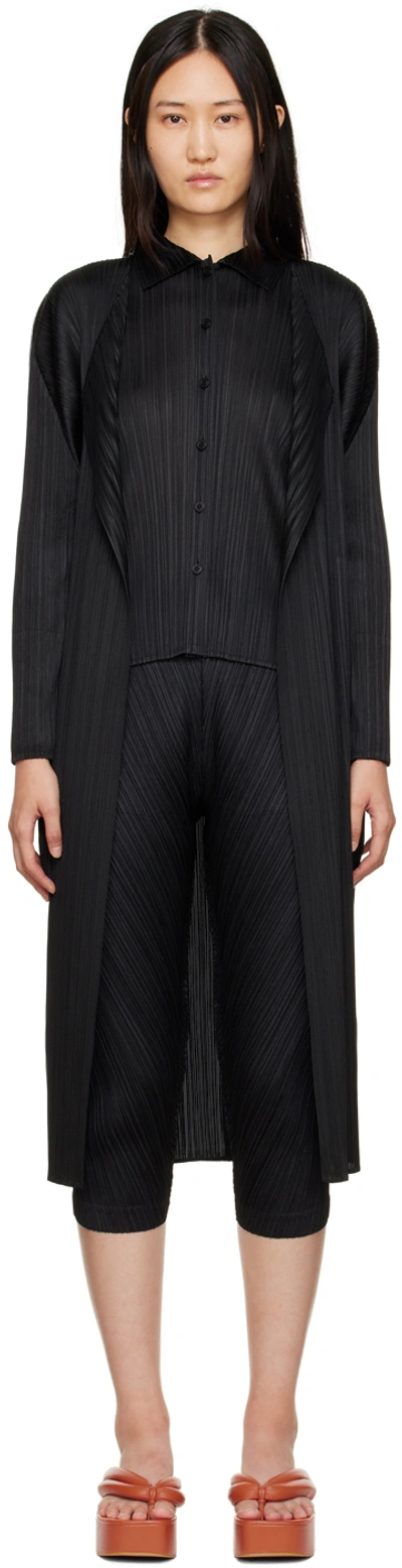 Issey Miyake Basic Relaxed-fit Pleated Knitted Jersey Coat In Black