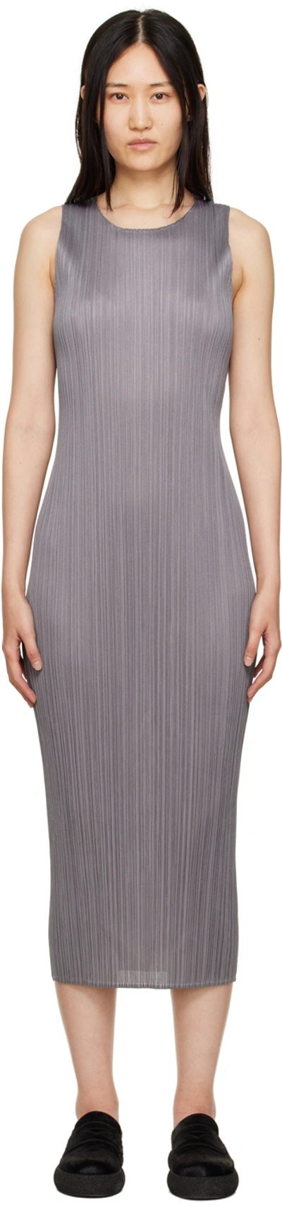 Issey Miyake Sleeveless Pleated Midi Dress In Grey