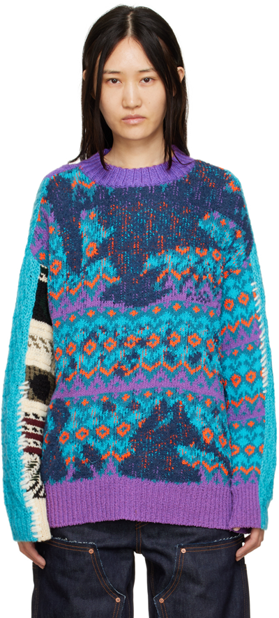 Andersson Bell Blue & Purple Jacquard Sweater In Blue/lilac