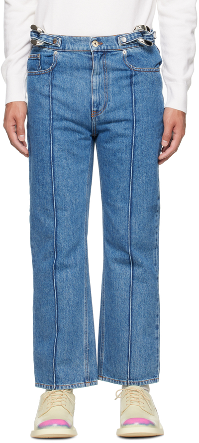 Jw Anderson Mid Rise Detachable Link Detail Straight Leg Denim Jeans In Blue
