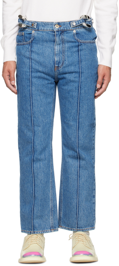 Jw Anderson Mid Rise Detachable Link Detail Straight Leg Denim Jeans In Light Blue