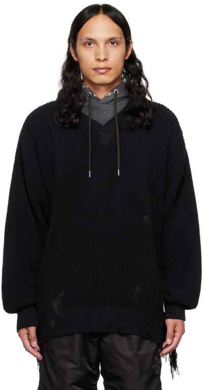 Miharayasuhiro Distressed-effect Knit Hoodie In Black