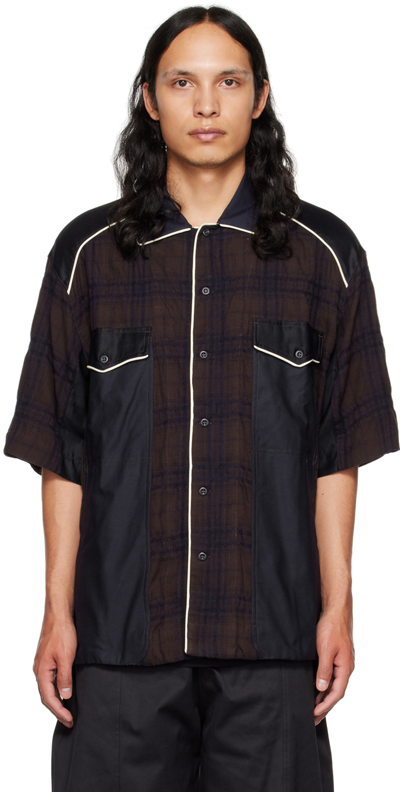 Nicholas Daley Navy Bowling Shirt In Brown / Navy Check