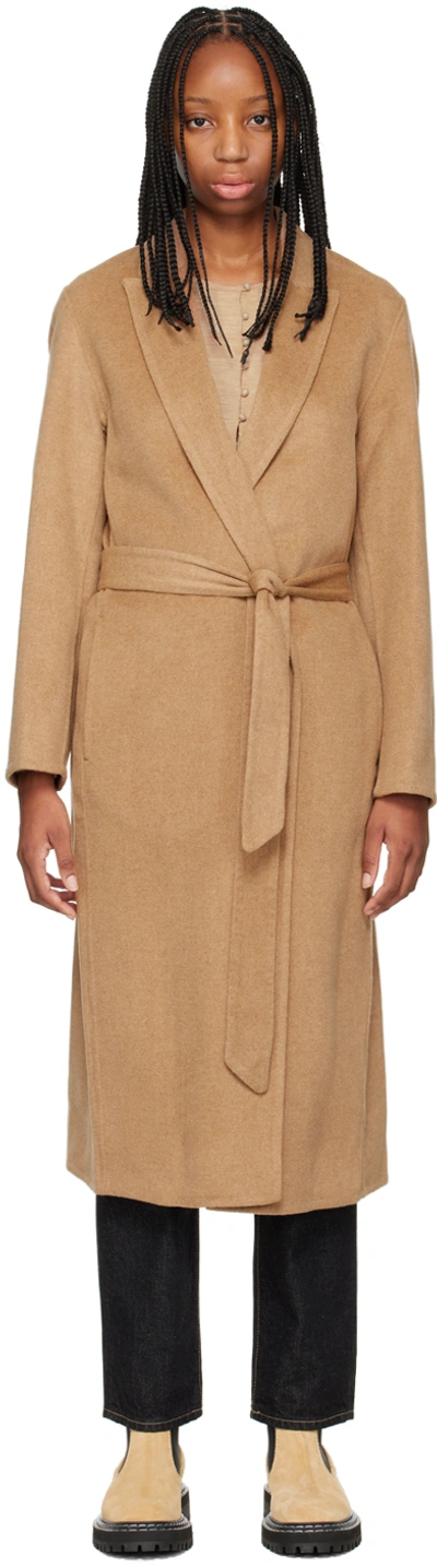 Vince Tan Peaked Lapel Coat In Camello-964cam