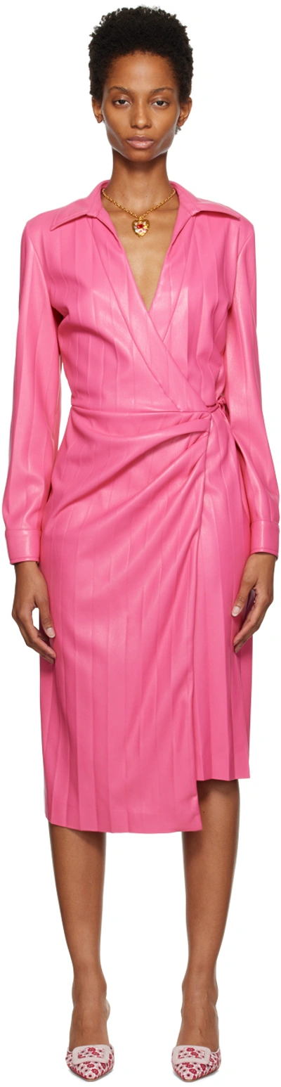 MSGM PINK FAUX-LEATHER MIDI DRESS