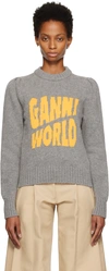 Ganni Graphic Puff Shoulder Pullover In High Rise