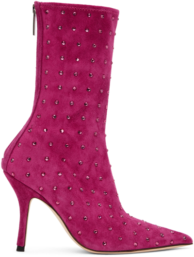 Paris Texas Holly Mama High Heels Ankle Boots In Fuxia Suede In Purple